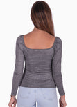 Blusa manga larga con recogido en delantero color gris para mujer - Flashy