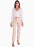 Blusa manga larga con recogido en escote color blanco para mujer - Flashy