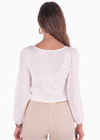 Blusa manga larga con recogido en escote color blanco para mujer - Flashy