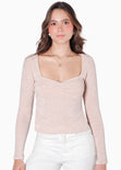 Blusa manga larga con recogido en escote color rosado para mujer - Flashy