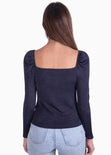 Blusa manga larga con recogido en frente color azul para mujer - Flashy