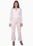 Blusa manga larga con recogido en hombros color blanco para mujer - Flashy