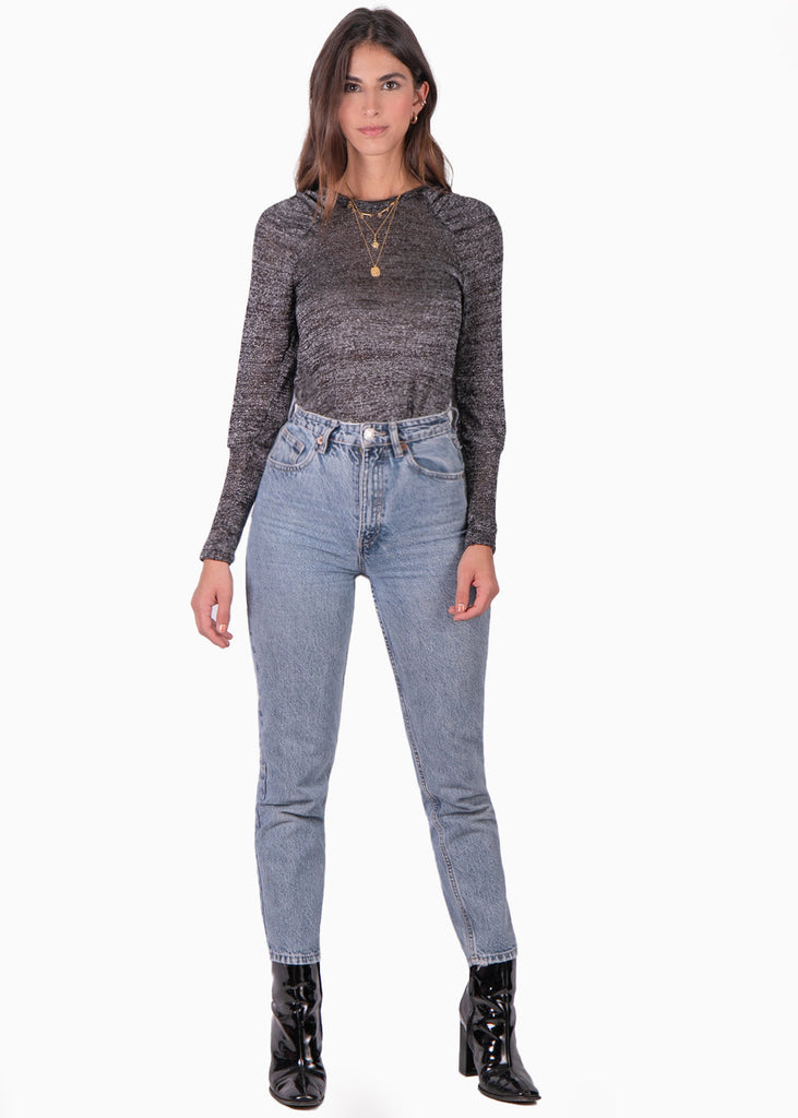 Blusa manga larga con recogido en hombros color negro para mujer - Flashy
