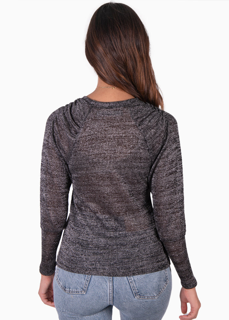 Blusa manga larga con recogido en hombros color negro para mujer - Flashy
