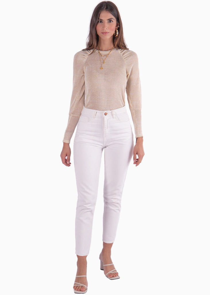 Blusa manga larga con recogido en hombros color rosado para mujer - Flashy