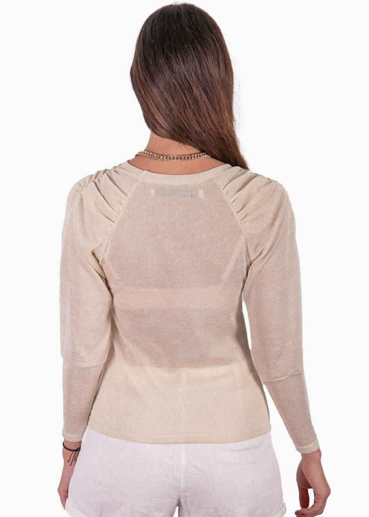 Blusa manga larga con recogido en hombros color rosado para mujer - Flashy
