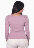 Blusa manga larga con recogido y escote corazon color morado, lila para mujer - Flashy