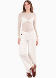 Blusa manga larga con top entorchado color blanco, marfil para mujer - Flashy
