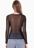 Blusa manga larga con top entorchado color negro para mujer - Flashy