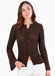 Blusa manga larga de botones de color café - MONTEVIDEO