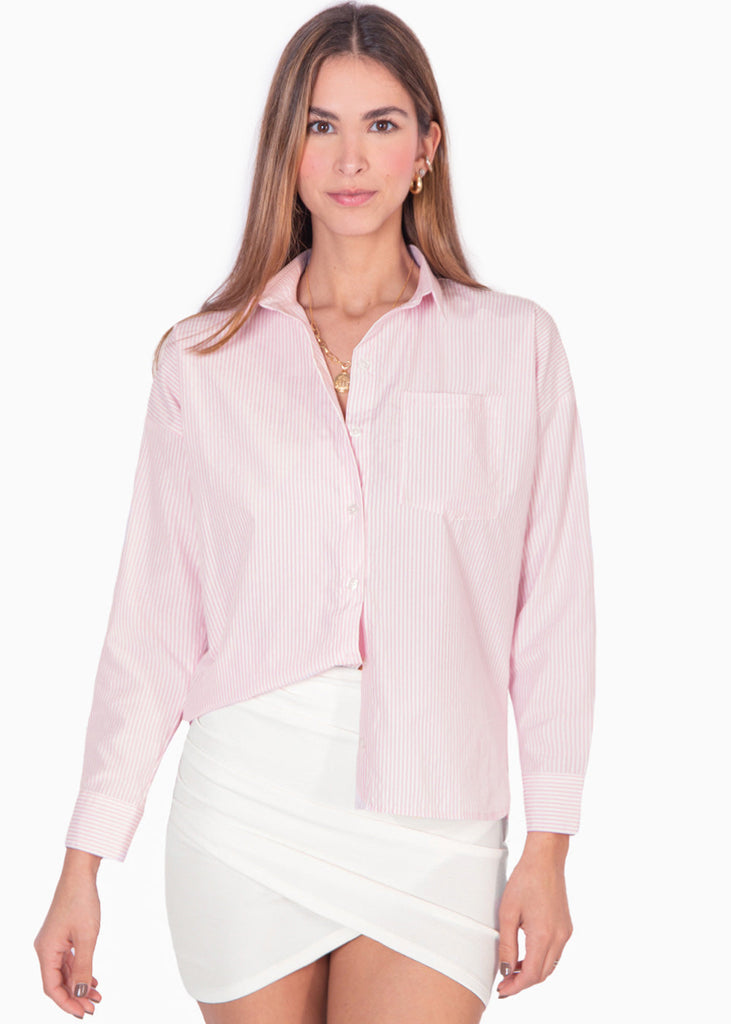 Blusa manga larga de botones color rosado para mujer - Flashy