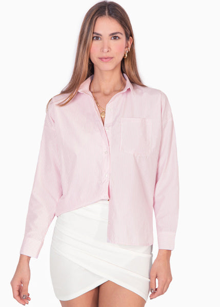 Blusa manga larga de botones color rosado para mujer - Flashy