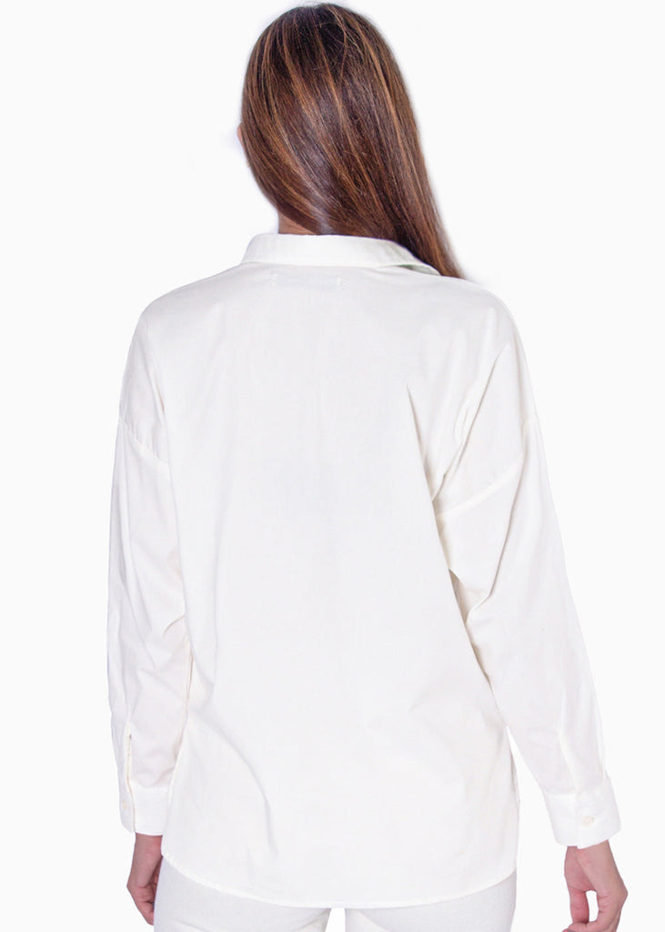 Blusa manga larga de botones y con bordado color marfil para mujer - Flashy
