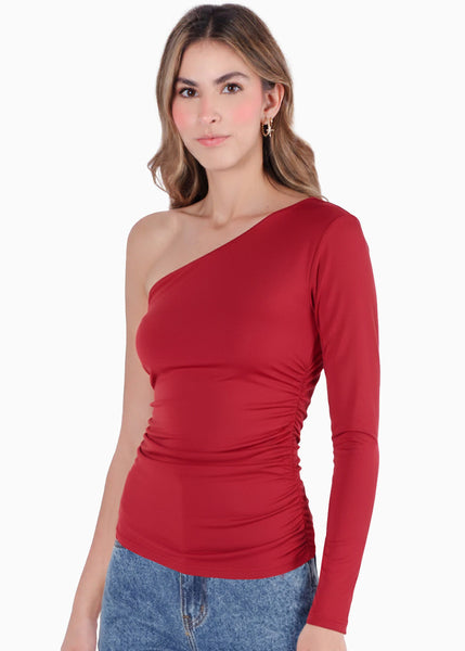 Blusa manga larga de un solo hombro con escote - ALLURE