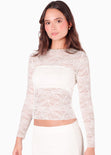 Blusa manga larga en blonda con top interno color blanco, marfil para mujer - Flashy