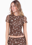 Blusa manga corta en mesh con estampado de ciervo - SINALOA