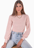 Blusa manga larga en ojalillo y mangas englobadas color rosado para mujer - Flashy