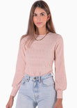 Blusa manga larga en ojalillo y mangas englobadas color rosado para mujer - Flashy