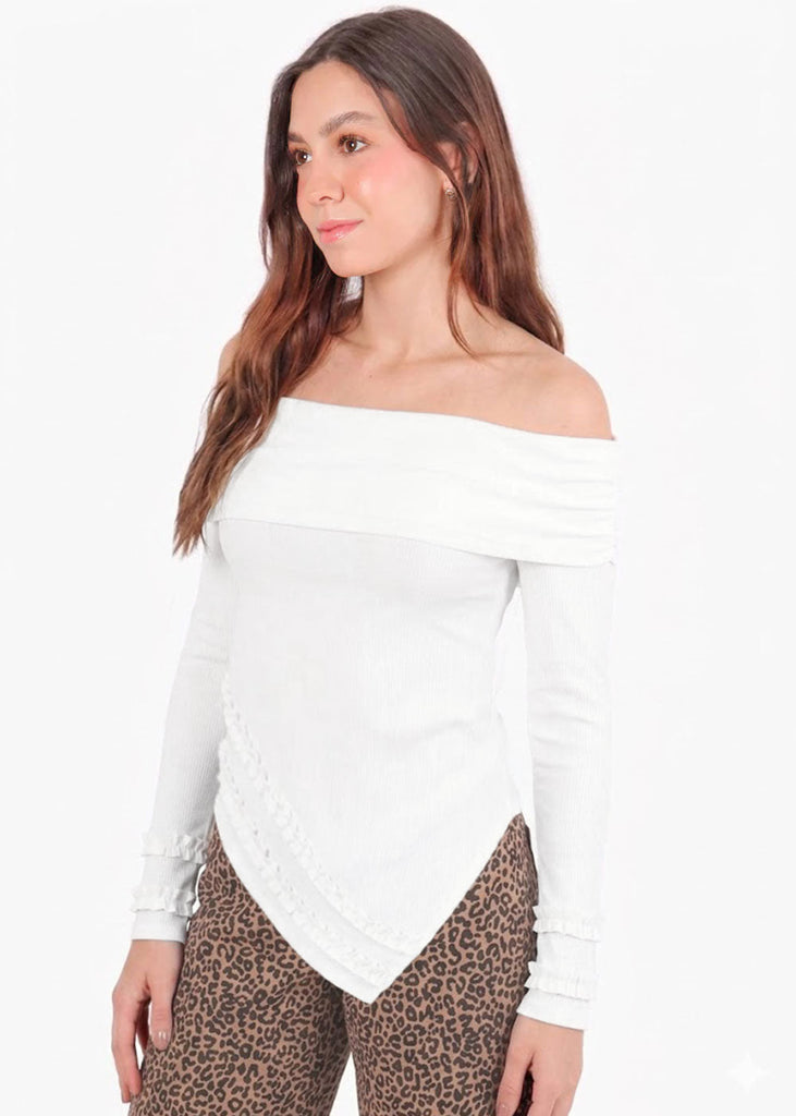 Blusa manga larga offshoulder asimétrica - VALERA