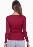 Blusa manga larga y escote con recogido color vino para mujer - Flashy