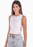 Blusa manga sisa con anudados en costados color blanco para mujer - Flashy