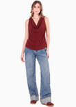 Blusa manga sisa con escote drapeado - ALBANY