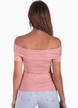 Blusa off shoulder con cruce en escote color rosado para mujer - Flashy