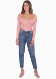 Blusa off shoulder cruzada color rosado para mujer - Flashy