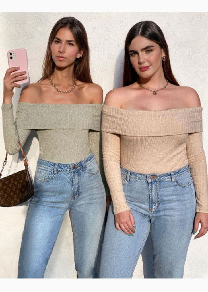 Blusa off shoulder manga larga para mujer - Flashy