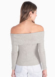 Blusa off shoulder manga larga color gris para mujer - Flashy