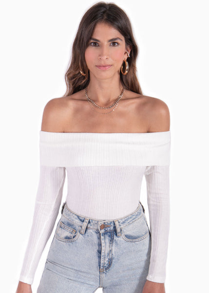 Blusa off shoulder manga larga color blanco para mujer - Flashy