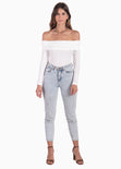 Blusa off shoulder manga larga color blanco para mujer - Flashy