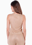 Blusa sin mangas con anudado en frente y abertura color dorado para mujer - Flashy