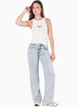Blusa sin mangas con cuello halter y bordado color blanco, marfil para mujer - Flashy