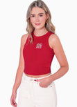 Blusa sin mangas con cuello halter y bordado "Self love club" color rojo para mujer - Flashy