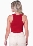 Blusa sin mangas con cuello halter y bordado "Self love club" color rojo para mujer - Flashy