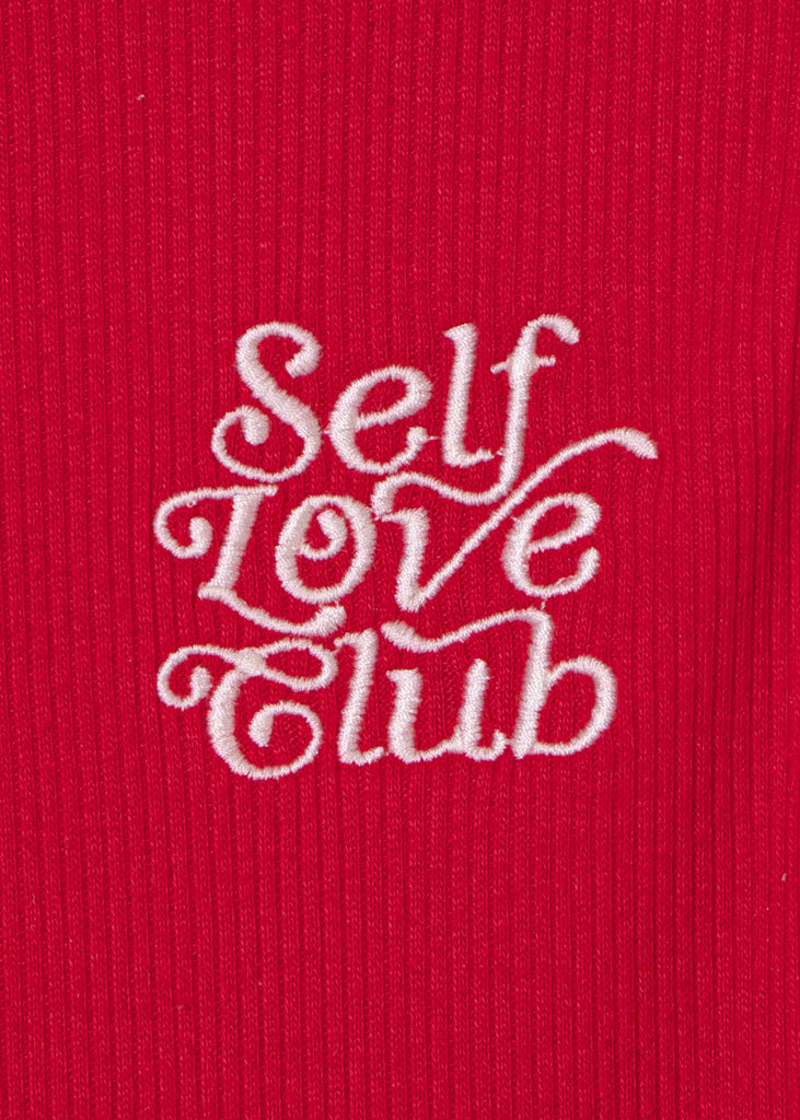 Blusa sin mangas con cuello halter y bordado "Self love club" color rojo para mujer - Flashy