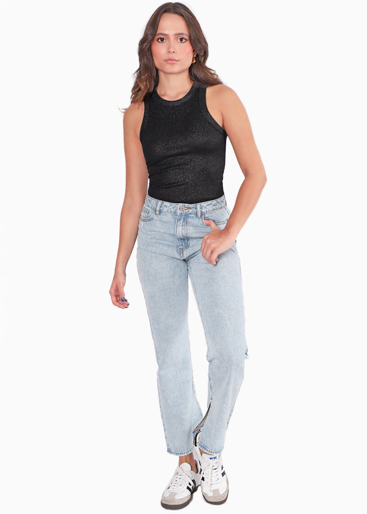 Blusa sin mangas con efecto brillo color negro para mujer - Flashy