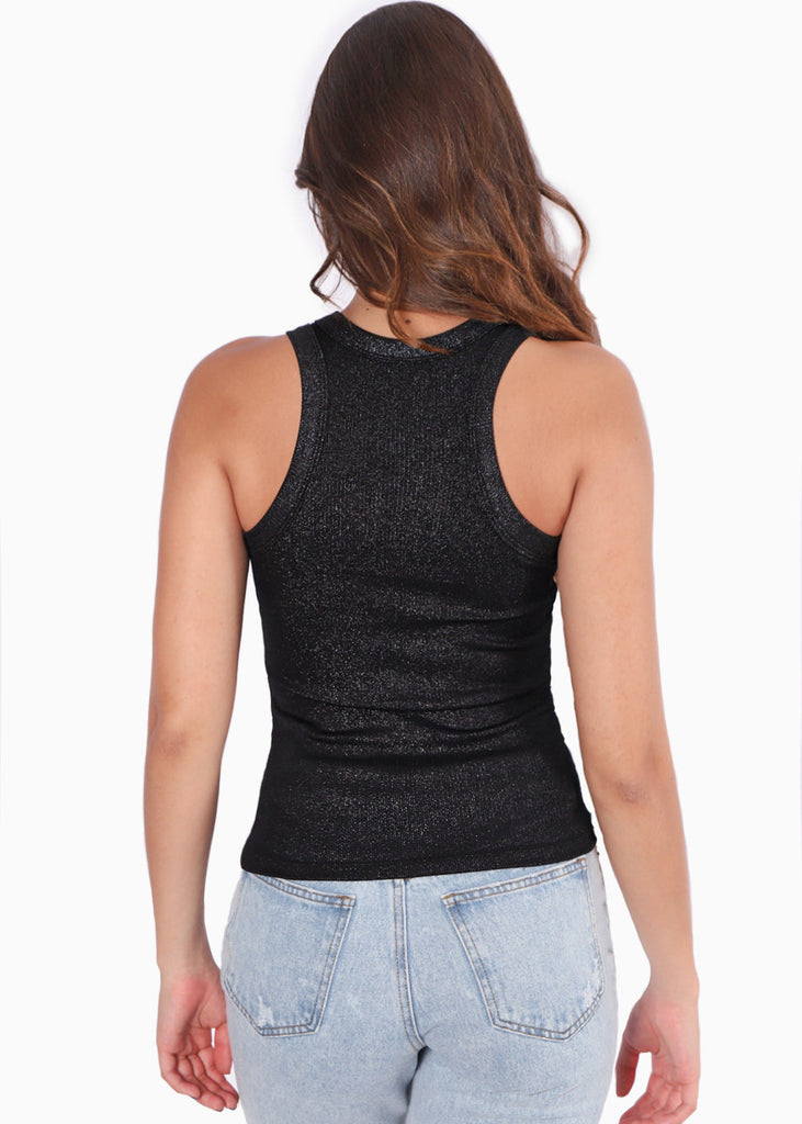 Blusa sin mangas con efecto brillo color negro para mujer - Flashy