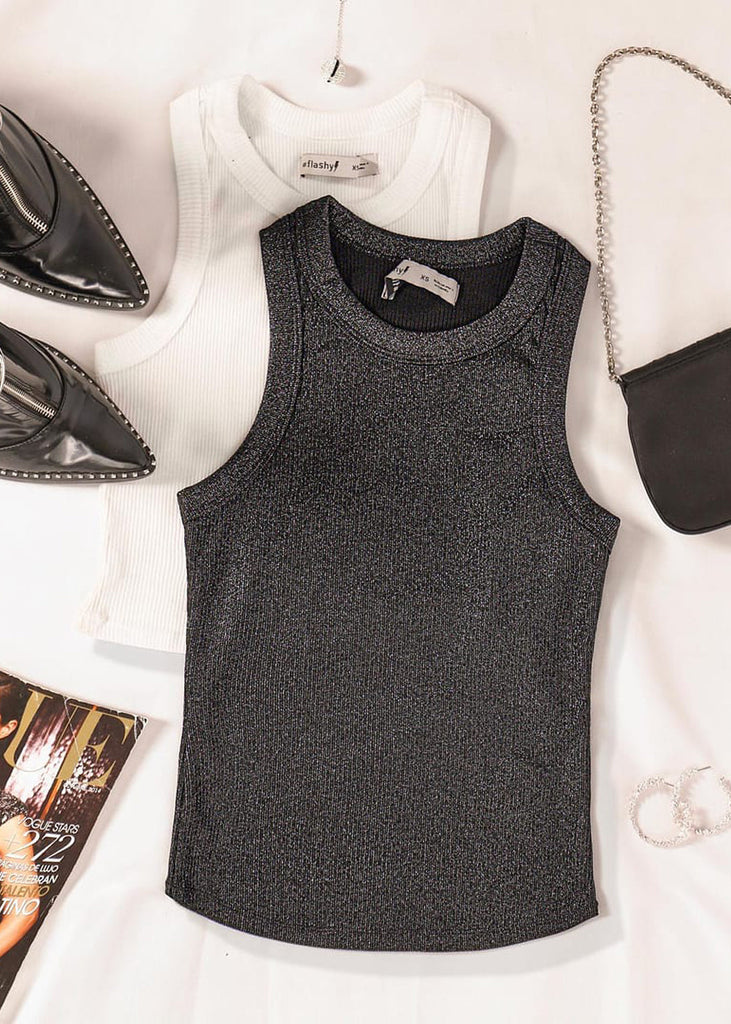 Blusa sin mangas con efecto brillo color negro para mujer - Flashy