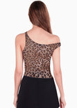 Blusa sin mangas con escote asimétrico - MAGOLA.LEOPARDO