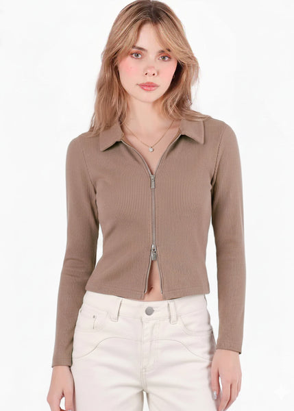 Blusa manga larga con cuello y cierre doble - ARUBA