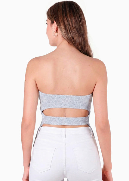 Blusa strapless con abertura en espalda color azul para mujer - Flashy