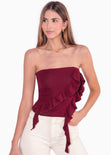 Blusa strapless con boleros color vino para mujer - Flashy
