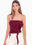 Blusa strapless con boleros color vino para mujer - Flashy