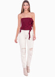 Blusa strapless con boleros color vino para mujer - Flashy