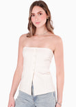 Blusa strapless con botones color blanco, marfil para mujer - Flashy