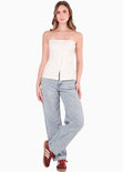 Blusa strapless con botones color blanco, marfil para mujer - Flashy