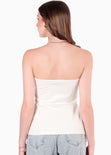 Blusa strapless con botones color blanco, marfil para mujer - Flashy