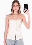 Blusa strapless con botones color blanco, marfil para mujer - Flashy